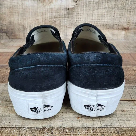 Vans Slip On Platform‎ Women Sz 6 Suede Embossed Letters Casual Classic Black - Picture 5 of 10